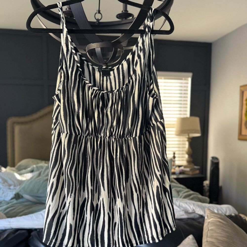 Natori Women’s Silk Zebra Animal Print Pajama Top Size XL